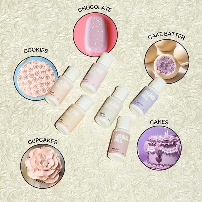 Colour Mill Oil Blend Food Coloring, Bridal Pack - 20 Milliliters Each of 6 Colors: Blush, Lavender, Lilac, Mauve, Nude and Taupe
