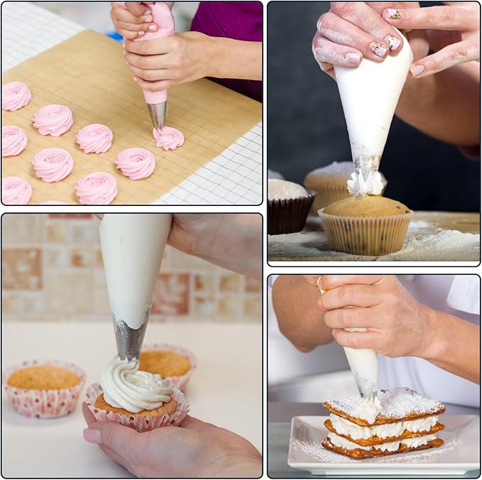 Engorgio 100 Pcs Disposable Mini Piping Bags 8 inch Pastry Bag Pastry Crimpers Small Piping Bags Disposable Pastry Bags For Cake Macarons Dessert Decorations Cookies Baking Cupcakes (Clear)