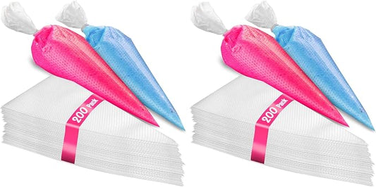 Set of 200 - Anti Burst Piping Bags 12 Inch - Prestee Tipless Icing Bags - Durable Frosting Piping Bag Tools - Pastry and Cookie Decorating Supplies (Pack of 2)