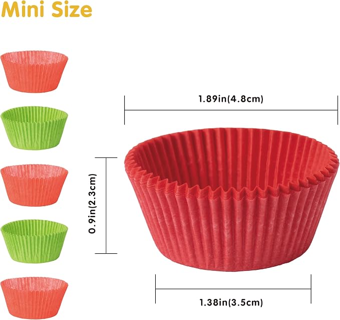 Mini Muffin Liners 500 pcs Red&Green Mini Cupcake Liners,Food&Grade,Greaseproof Paper Baking Cups, for Christmas/Halloween Party by GoldenBakeryFamily