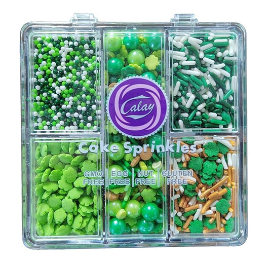 St. Patrick's Day Sprinkles for Cake Decorating, Edible Green Shamrock Sprinkles with Pearls Jimmies Nonpareils for Baking Cupcake Toppers Cookie Decorating Ice Cream Topping