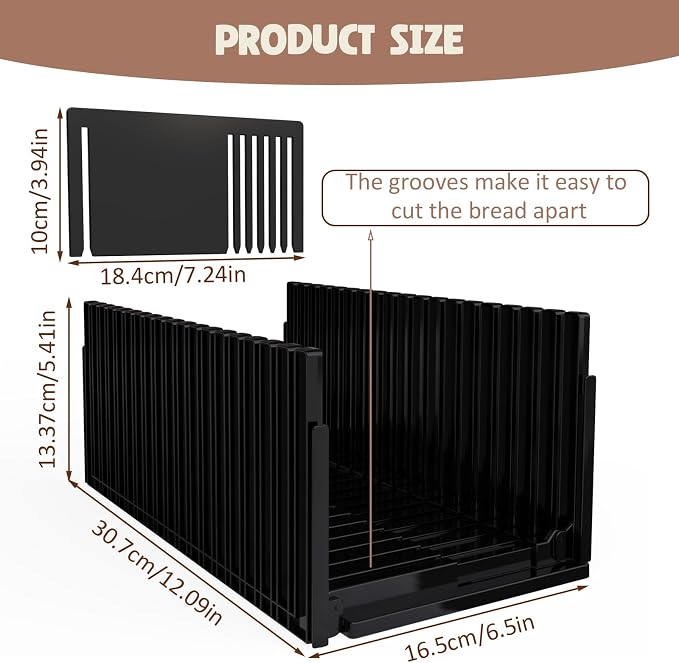 Bread Slicer for Homemade Bread,Adjustable Thickness Slicing Guide,Foldable Portable Bread Cutter Suitability for Homemade Breads,Bagel,Cakes-Kitchen Gadget,Baking Tool & Gift for Mother Father(Black)