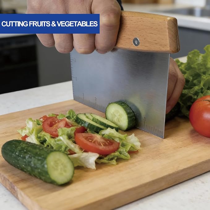 Professional Dough Cutter & Bench Scraper - Ultimate Dough Scraper Tool with Stainless Steel Blade & Wood Handle (2)