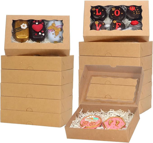 RomanticBaking 30 Pack DIY Assembly Brown 7 x 4 3/8 x 1½inches Cookies Boxes with Window Bakery Treat Boxes for Macaron Chocolate Truffle Cakesicle