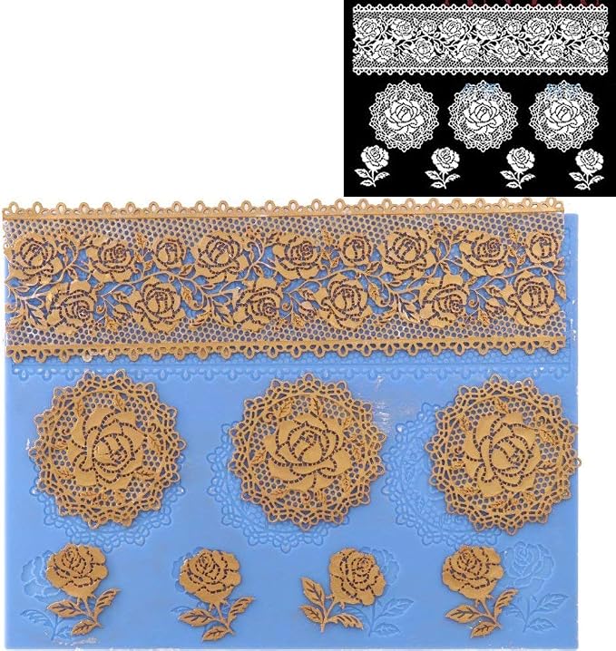 wedding Silicone Lace Mat, rose Cake Decorating Mold, flowers cake Decorating Tools for Edible Lace Fondant Mold, Sugar-Lace Cupcake Mat