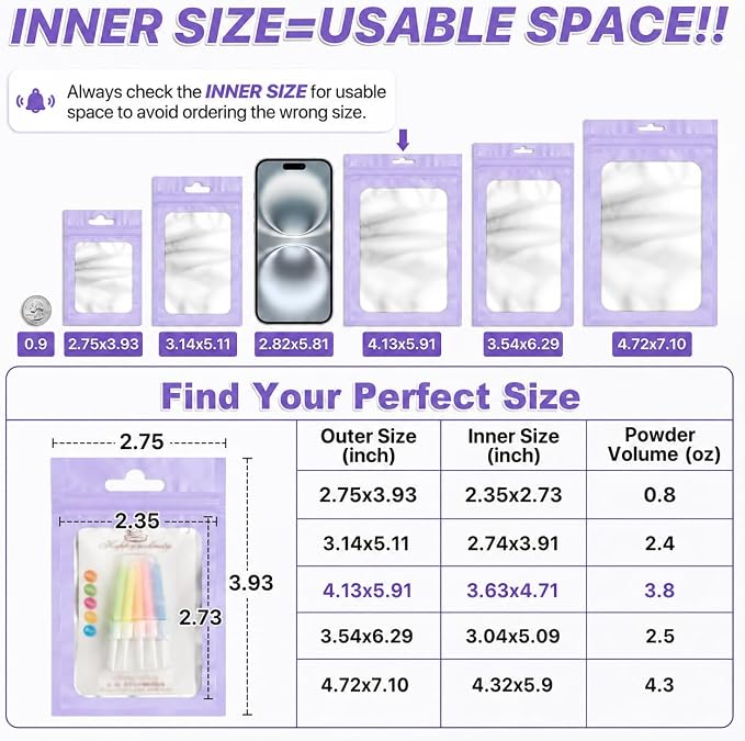 ANZNKU 100 Pack Lavender Purple Resealable Mylar Bags with Frosted Clear Window 4.13x5.91", Smell Proof Sealable Packaging Bags for Small Business, Foil Pouch Zip Goodie Bag for Candy Treat Jewelry
