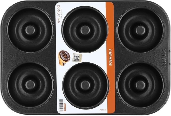 CHEFMADE Donut Pan, Nonstick 6 Cavity Ring Doughnut Pan for Baking Cookies Bagel (Black)