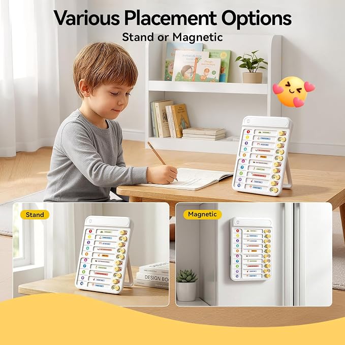 Chore Chart for Kids, Checklist Planning Board with Sliders, 19 Personalizable Sheets and Magnetic Marker, ADHD Tools for Kids to Do List Routine Chart Visual Schedule Magnetic Board for Fridge