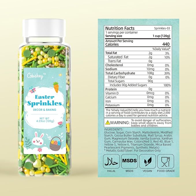 Cobakey Spring Sprinkles for Cookies 4.23 Ounce Green Sprinkles for Baking Gold Star Edible Heart Perfect for Easter Cake Decorations, Baking, Ice Cream, Cookies, Cupcake Topper