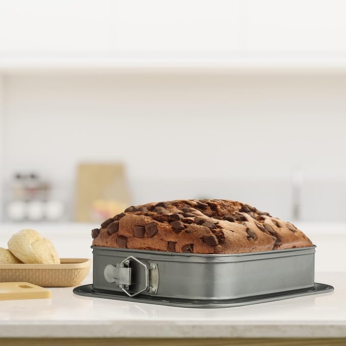 Relaxdays Springform Pan, Square, 24 x 24 cm, with Leakage Protection, Steel, Non-stick Baking Pan, Cake Pan, Anthracite
