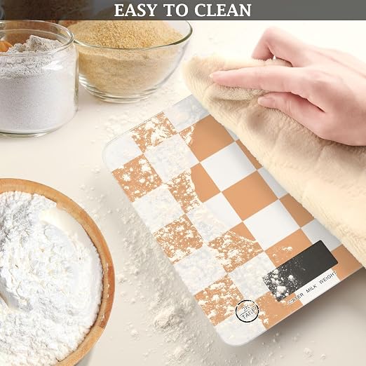 Checkered Orange and White Food Scale Kitchen Scale for Baking Cooking Digital Food Weighing Measuring Scale Small Waterproof Electric Food Scales Grams and Ounces for Weight Loss