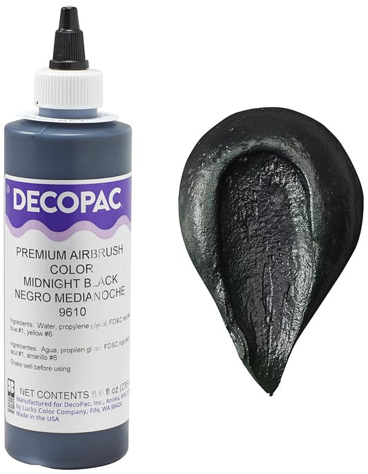 DecoPac Midnight Black Food Coloring, 8 Fl Oz Airbrush Food Color, Edible Airbrush For Cake Decorating, Cookie Airbrush Coloring, Food Airbrush Kit Add-on, Airbrushes For Cake Decorating 8Fl Oz