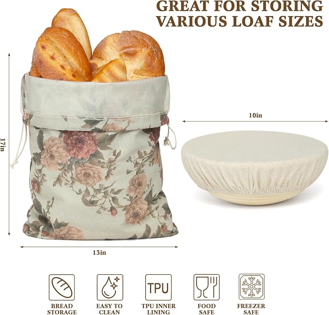 3-Pack Reusable Linen Bread Bags - Extra Large Eco-Friendly Bread Storage & Proofing Covers, Ideal Christmas Gift for Bakers, Homemakers & Sustainable Kitchen