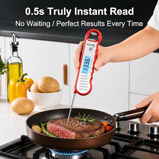 0.5s Instant Read Meat Thermometer Digital, Cooking, ±0.5°F Accuracy | Food Thermometer with Lift-to-Wake, Backlight & Auto-Rotating Display, IPX6 Waterproof for Grill, BBQ, Candy & Kitchen