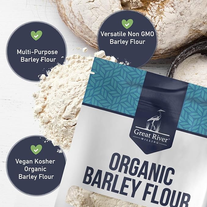 Great River Milling Organic Barley Flour | Unbleached, Unbromated, Non-GMO, Kosher | High Fiber, Nutty Flavor Perfect for Breads, Pancakes, & More | 5 Lb