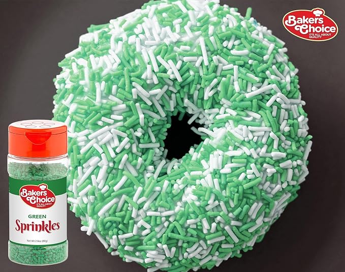 Bakers Choice Green Sprinkles for Baking - Jimmies Sprinkles for Ice Cream Toppings - Dairy Free, Kosher 2.8 oz.