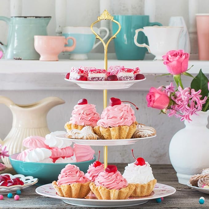 6 Sets 3 Tier Cake Stand Hardware Tiered Tray Plate Hardware Kit Heavy Metal Cake Fruit Food Plate Stand Fitting Stacking Kit for Serving Dessert Cupcake Dish Food(Simple,Gold)