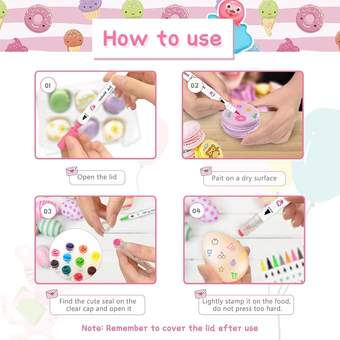 Treedoa Edible Markers for Cookie Decorating,12Pcs Food Coloring Pens Double Side Food Grade Edible Pens with Fine&Thick Tip Food coloring Pens for Cakes,Easter Eggs,Fondant,Cookies,Frosting,Macarons