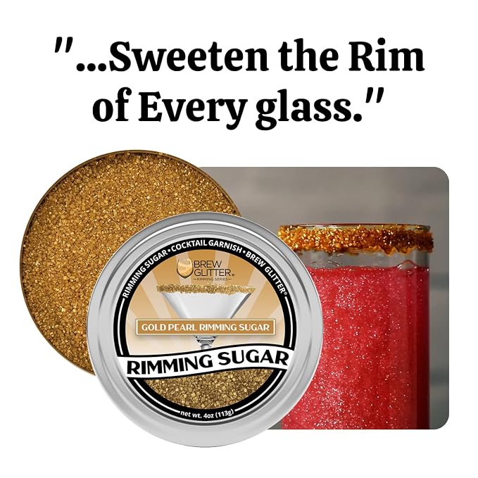 Brew Glitter - Gold Pearl Rimming Sugar (1LB, 1x Resealable Bag) Cocktail Garnish for Mixed Drinks & Refreshments