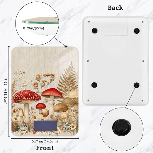 Food Scale Kitchen Scale for Baking Cooking Digital Food Weighing Measuring Scale Small Waterproof Electric Food Scale Watercolor Forest Mushroom Beige