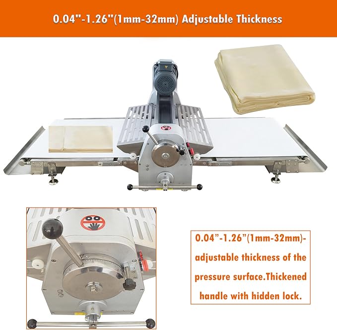 INTSUPERMAI Commercial Dough Sheeter Reversible Fondant Countertop Sheeter Dough Roll Press Machinefor Croissant Danish Pastry Bakery Roller Puff Pastry 70.9"×19.7" Belt Two-way Rollers 110V