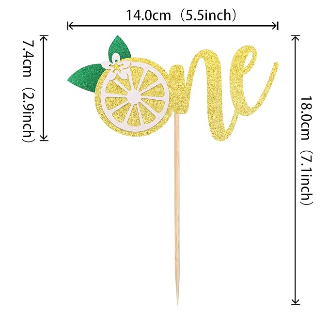 1 PCS Lemon 1st Birthday Cake Topper Glitter One Cake Pick Fruit Theme Lemonade Party First Birthday Decorations for Baby Shower Kids Boys Girls Party Supplies Gold
