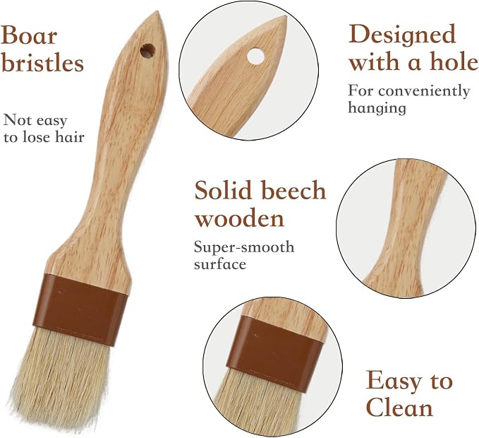 Pastry Brushes for Cooking, Marinade Brush for Oil and Sauce, Cooking Brush with Boar Bristles and Hardwood Handles for Baking, Butter, BBQ (3 Inch)