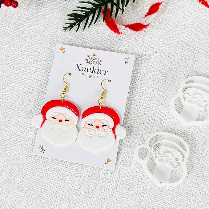 Xaekicr Christmas Santa Polymer Clay Cutters Set – Clay Earring Cutters for DIY Earrings – Cute Holiday Face Clay Molds – Polymer Clay Tools for Jewelry Making