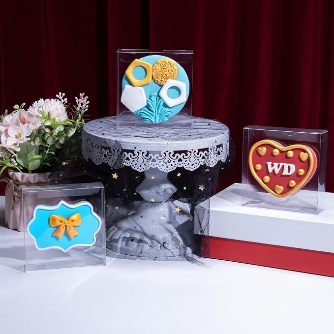 TEMLQPACK 30 Pack 4x4x1.2inch Clear Single Cookies Boxes with Full Window Macaron Boxes Small Treat BoxesCandy Boxe Mini Pie Boxe for Wedding Birthday Party