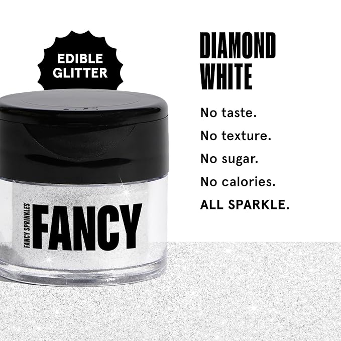Fancy Sprinkles 4th of July Diamond White Edible Glitter | Luster Dust for Drinks, Cocktails & Cake Decorating | Vegan, Gluten Free, Non-GMO | Made in USA | 4gm