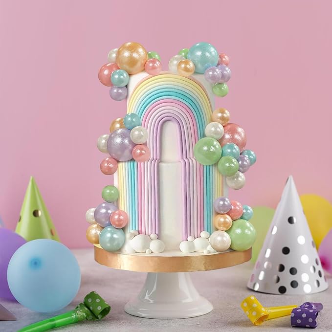 56 PCS Ball Cake Picks Colorful Ball Shaped Cake Topper Pearl Balls Cupcake Cake Insert Topper for Birthday Party Wedding Decoration Supplies Candy Series Six Colors