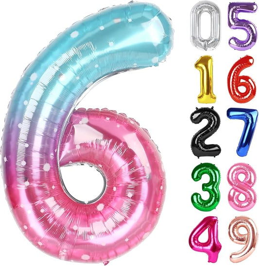 Starry Sky Number 6 Balloon 40 Inch, 6th Birthday Party Decorations for Children, Giant 6 Foil Balloon for Party Supplies