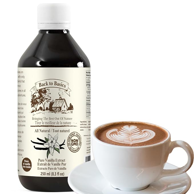 Back to Basics Pure Vanilla Extract, 8 oz, Mexican Vanilla for Baking, Cooking, Desserts & Drinks, Made in Mexico, Vanilla Bean Extractives in Water and Alcohol, Non-GMO, Gluten Free