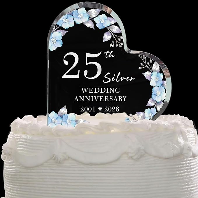 25th Anniversary Cake Topper Acrylic,25 th Anniversary Decorations & Keepsake Gift for Couples（25th Anniversary-Floral Wreath）