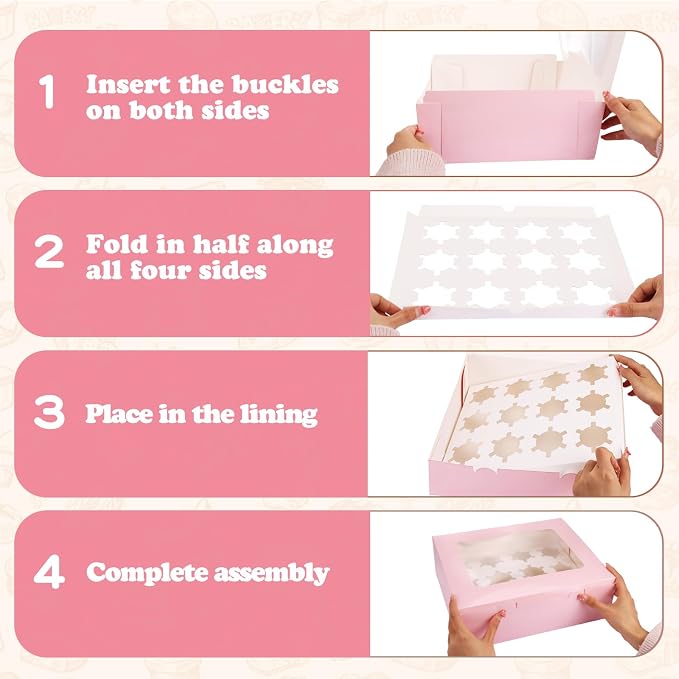 Moretoes 3PCS Cupcake Boxes with Window,Hold 12 Count Cupcake Containers for Cupcakes, Desserts, and More (Pink)