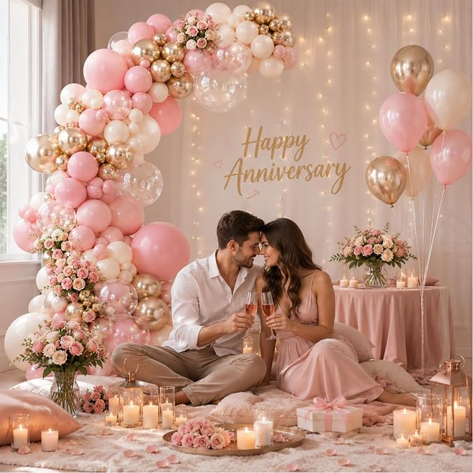 Double Stuffed Dusty Pink Balloon Arch Kit for Girls, Pearl Pink White Gold Balloon Garland for Baby Shower Birthday Wedding Bridal Party Decorations with Clear Metallic Rose Gold Balloons