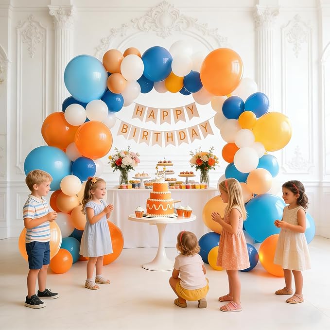 Blue White Yellow Orange Balloons Garland Arch Kit, Light Blue Balloon Arch Kit for Birthday Baby Shower Easter Wedding Graduation Father's Day Gender Reveal Bachelorette Party Decorations