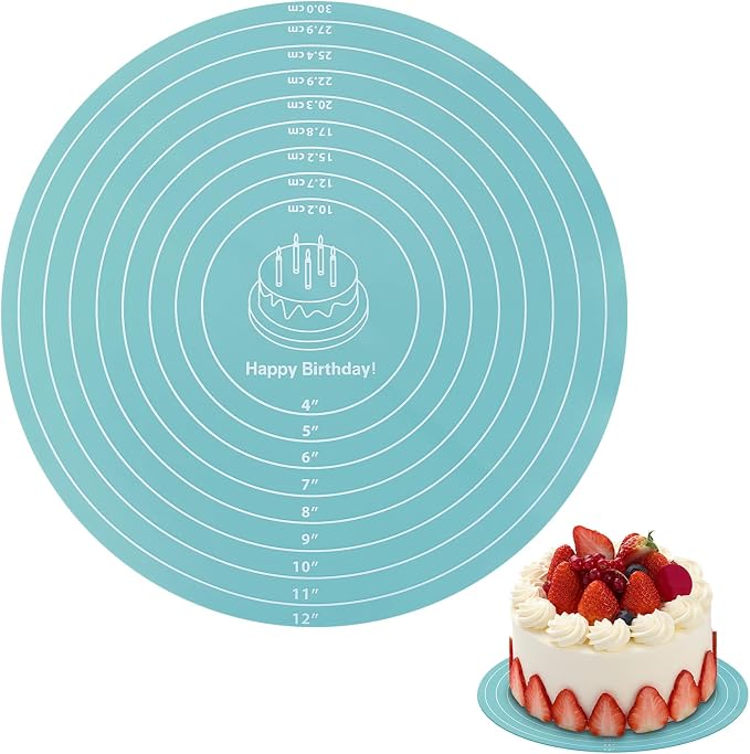 Round Silicone Baking Mat, 11.8In Baking Mat for Rolling out Dough, Round Silicone Mats, Heat Resistant Pastry Bakings Mats with Size Measurement Specification, Non-Stick, Blue