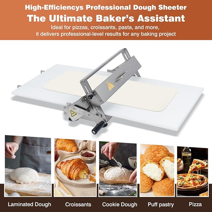 Folding Dough Sheeter, 40.9 x 15.5 Inch Manual Dough Roller Machine with Sheeter Board, Stainless Steel, Thickness Adjustable for Pizza Dough and Puff Pastry