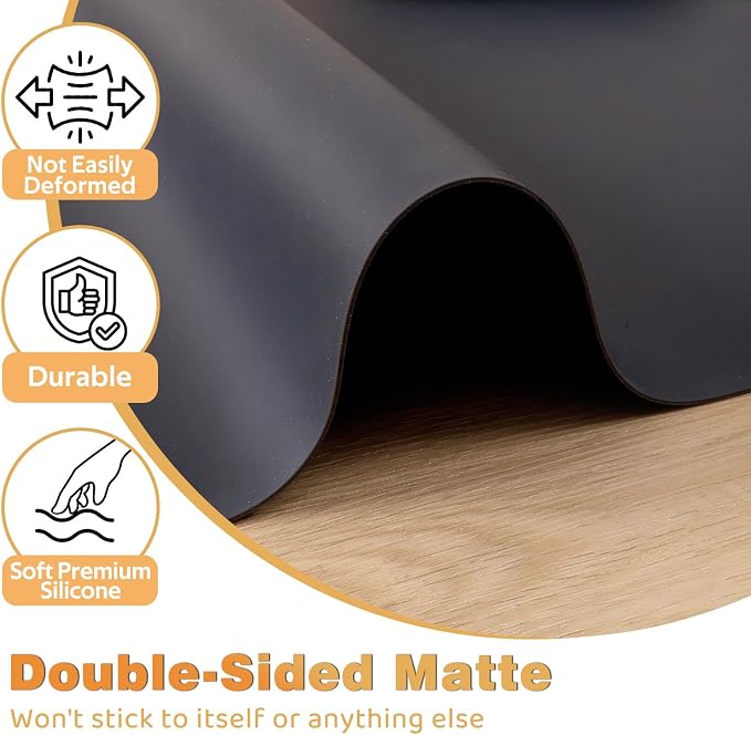 49.2" x 15.7" Large Silicone Mat for Kitchen Counter Protector, Cuttable Silicon Countertop Protector Mat Heat Resistant Mats for Countertop, Cut to Fit Placemat Ship Roll by Foepoge, Dark Grey