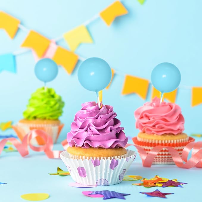 75 Pieces Light Blue Cake Balls Topper Decorations Foam Cupcake Topper Mini Balloon Cake Topper Picks for Deco Birthday Party Wedding