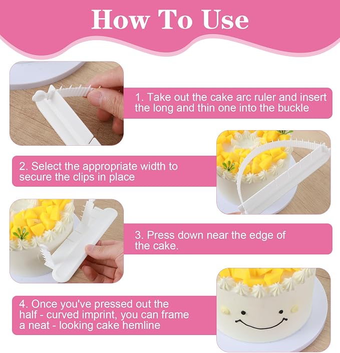 2Pcs Cake Arch Guide Tool, Cake Arch Tool, Baking Aid for Fondant Icing Decorating Measuring Beginners (White and Pink)