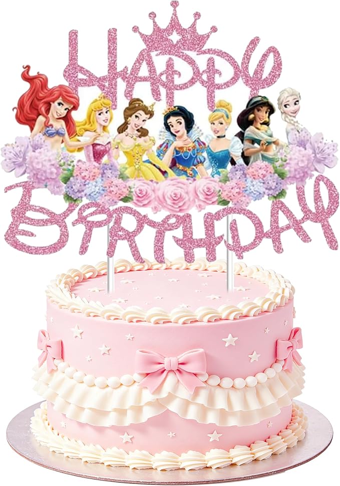 Glitter Princess Cake Topper, Cute Happy Birthday Cake Topper, Birthday Party Supplies, Princess Themed Party Decorations for Girls