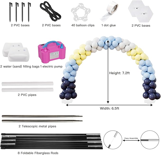 rubfac 7.2ft Adjustable Balloon Arch Kit with Electric Pump, Pink, Round, Arch with Electric Pump, Baby Shower, Wedding, Birthday, Graduation, Unisex Adult