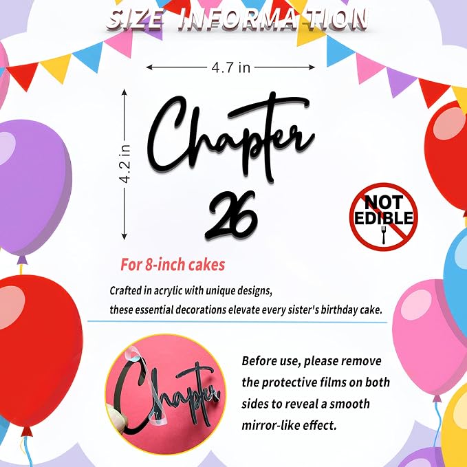 Chapter 26 Cake Topper – Acrylic 26th Birthday Cake Decoration for women Happy 26 Cake Topper for Party, Modern Coming of Age Birthday Decor (Chapter 26)