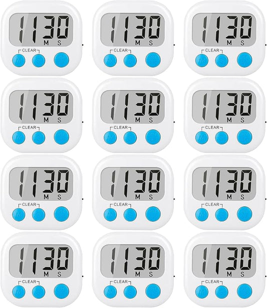 12 Pack Digital Kitchen Timers for Cooking Magnetic Timer for Cooking Loud Alarm White