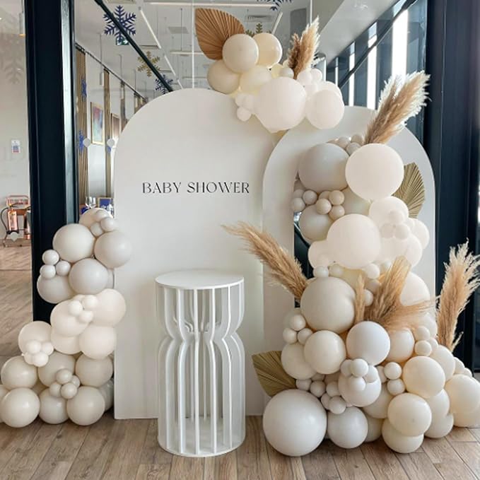 120pcs White Sand Balloons 18 12 10 5 inch Different Sizes Beige Balloon Arch Kit for Neutral Baby Bridal Shower Wedding Engagement Birthday Party Decorations