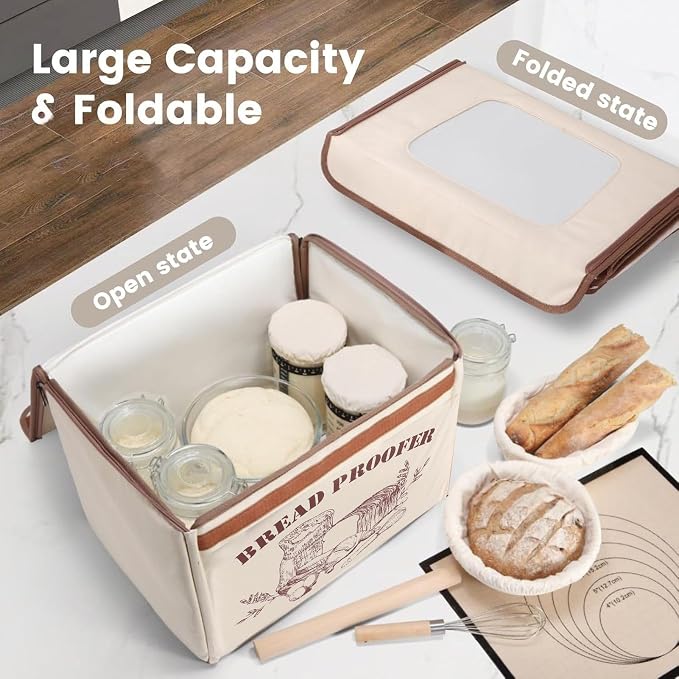 Folding Bread Proofing Box with Temp Control(50-113) & 48H Timer, 3 Sided Heating Dough Proofer, Proofing Box for Sourdough, Bread Baking, Pizza, Yogurt, Kombucha (US Plug)