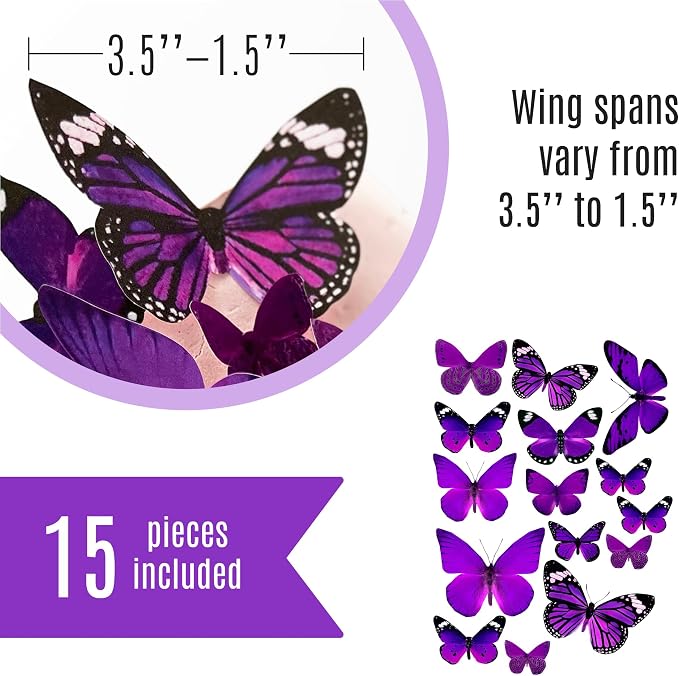 Sugar Robot Inc. Edible Butterflies for Cake Decorating - Assorted Sizes, Premium Crafted in the USA - Butterfly Cake Toppers & Cupcake Decorations (Royal Purple)