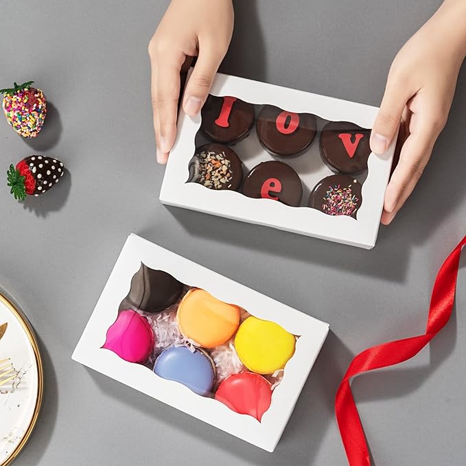 20pcs 7x4.33x1.5 Inch White Cookies Boxes with Window Bakery Boxes Macaron Boxes Cakesickle Boxes Chocolate Truffle Boxes Donut Treat Boxes for Christmas Valentine's Easter Mother's Day